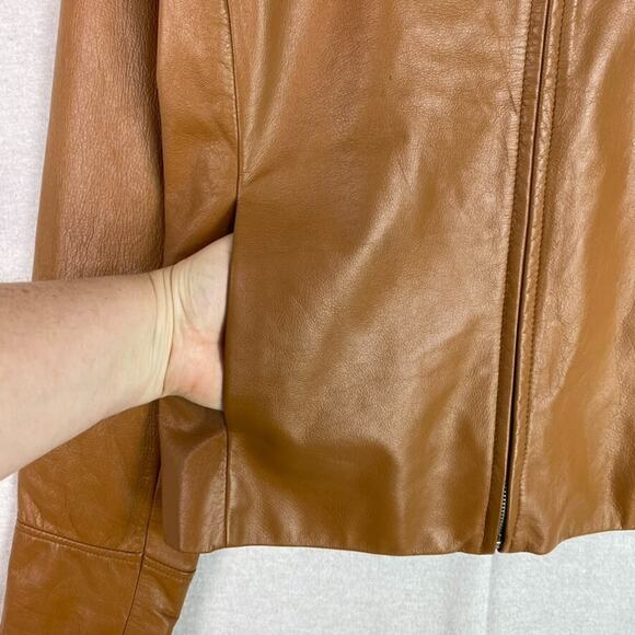 Apostrophe Womens Leather Bomber Jacket Size 6 Small Full Zip Motorcycle Edgy - Picture 3 of 15